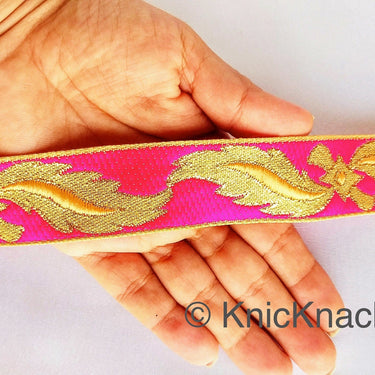 Fuchsia Pink Jacquard Weave Trim, Indian Sari Border, Trim By 3 Yards